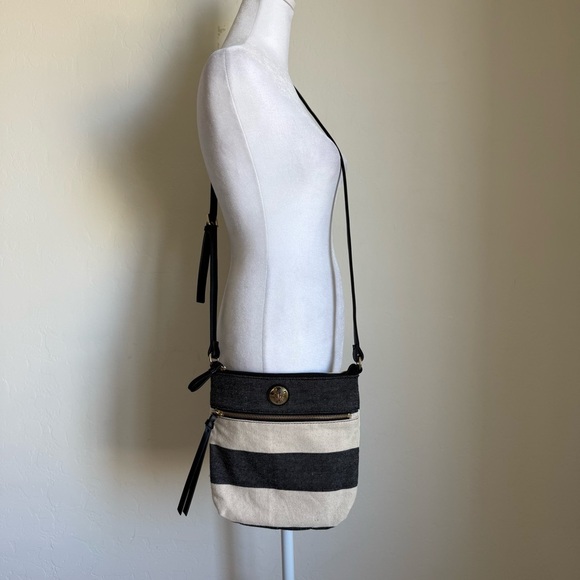 Tommy Hilfiger Nautical Stripe Canvas Vegan Leather  Adjustable Crossbody Bag - Picture 2 of 8